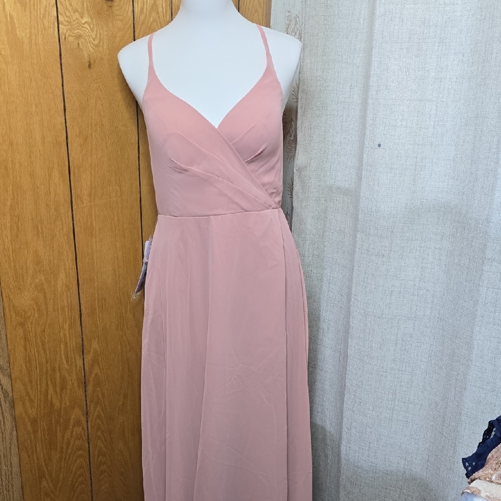 Azazie Pink Maxi Wrap Dress Spaghetti Strap